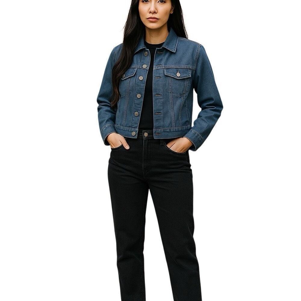 GAP‎ Jean Jacket Women's Small Indigo Denim Cotton Button Front Dark Wash Blue - Picture 2 of 14
